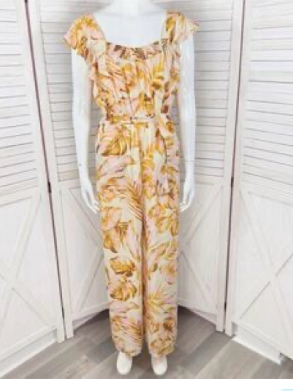 june & hudson Blush and Mustard Floral Ruffle Jumpsuit